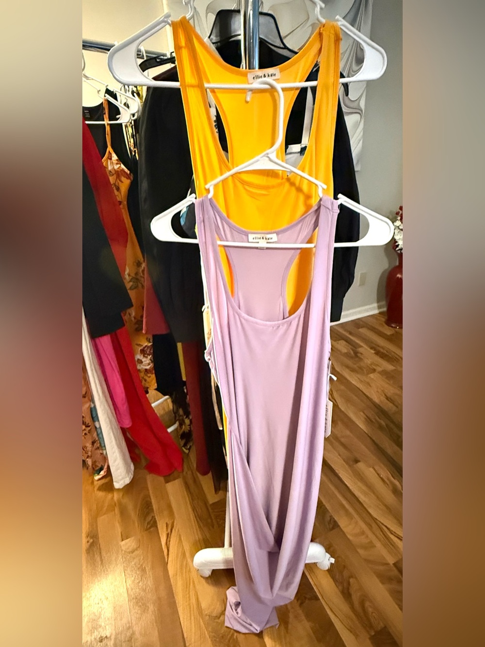 Sleeveless Scoop Neck Maxi Dresses - Lilac and Yellow (2)